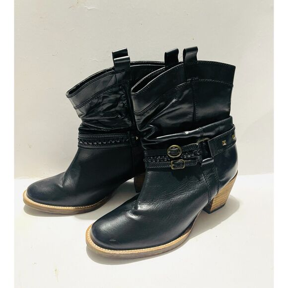 Steve Madden leather boots western rodeo country black strapped embelish women 9 - Picture 2 of 9